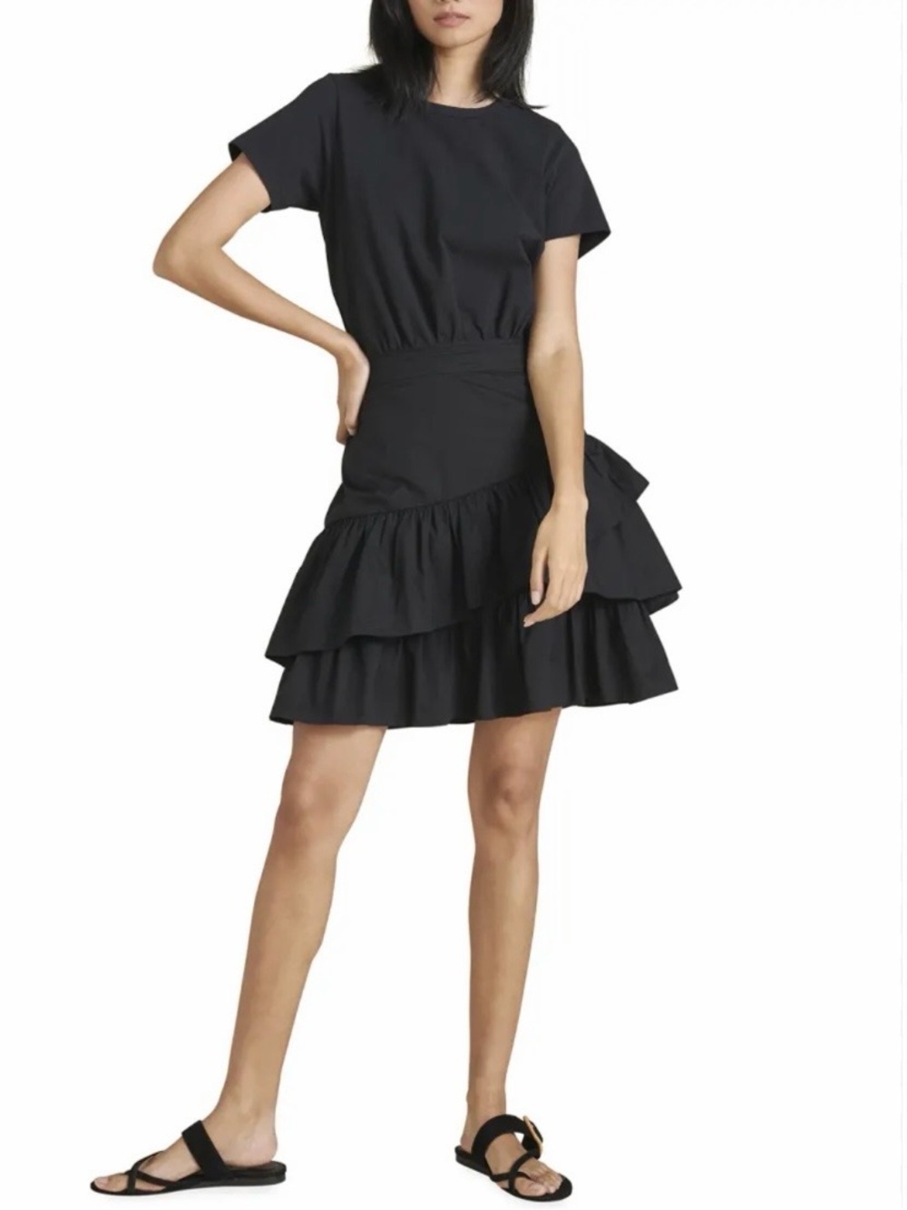 Veronica Beard Noha Flared Ruffle T-Shirt Dress size L